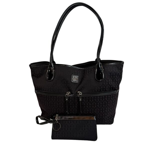 Giani Bernini Black Tote Shoulder Bag w/ Matching Mini Pouch Logo Pattern - Picture 11 of 11